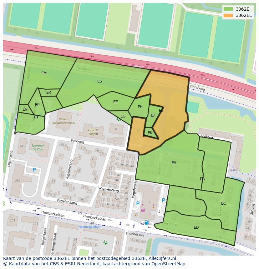 Afbeelding van het postcodegebied 3362 EL op de kaart.