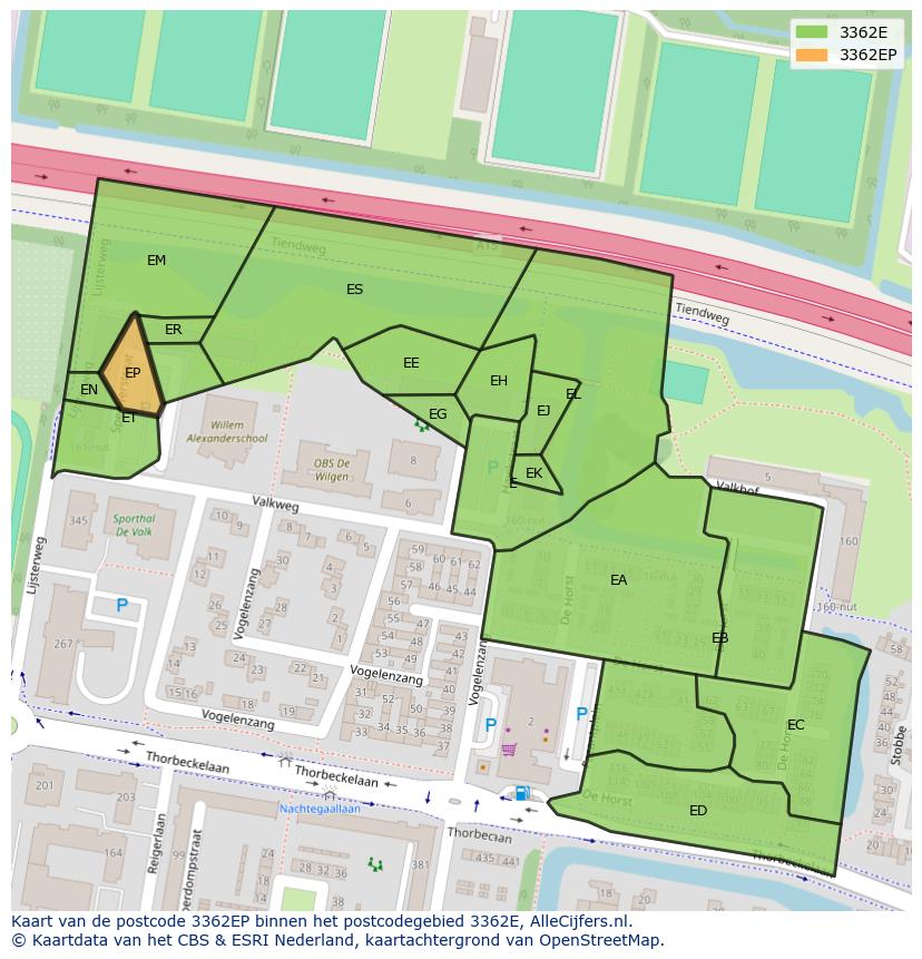 Afbeelding van het postcodegebied 3362 EP op de kaart.