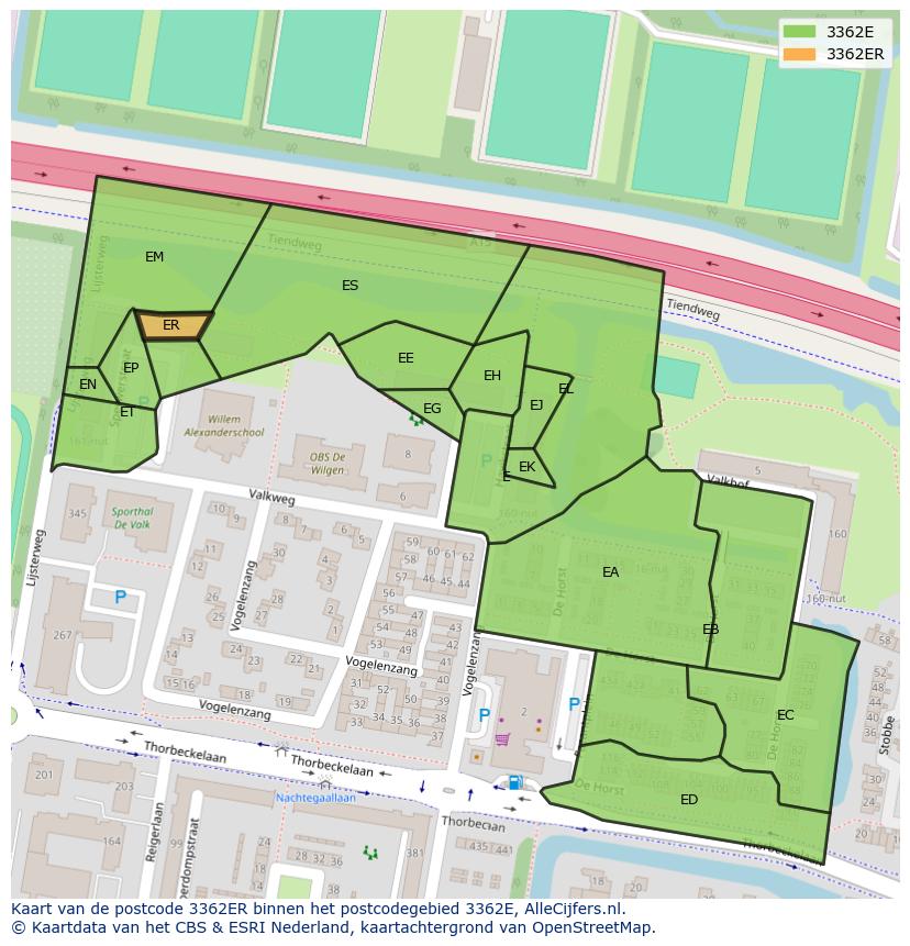 Afbeelding van het postcodegebied 3362 ER op de kaart.