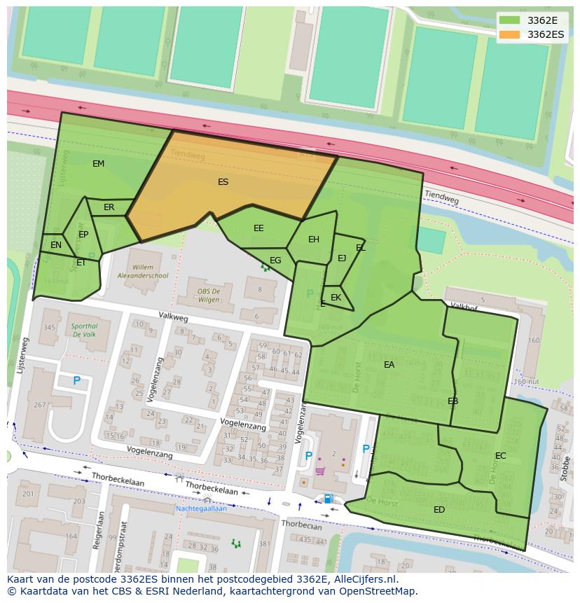 Afbeelding van het postcodegebied 3362 ES op de kaart.