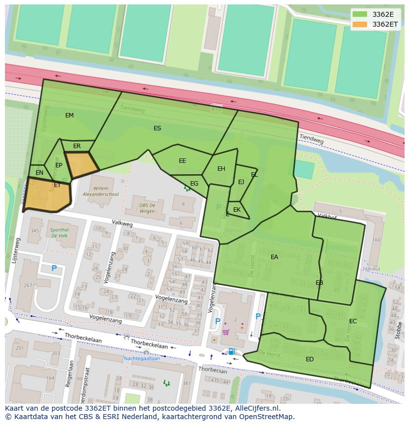 Afbeelding van het postcodegebied 3362 ET op de kaart.