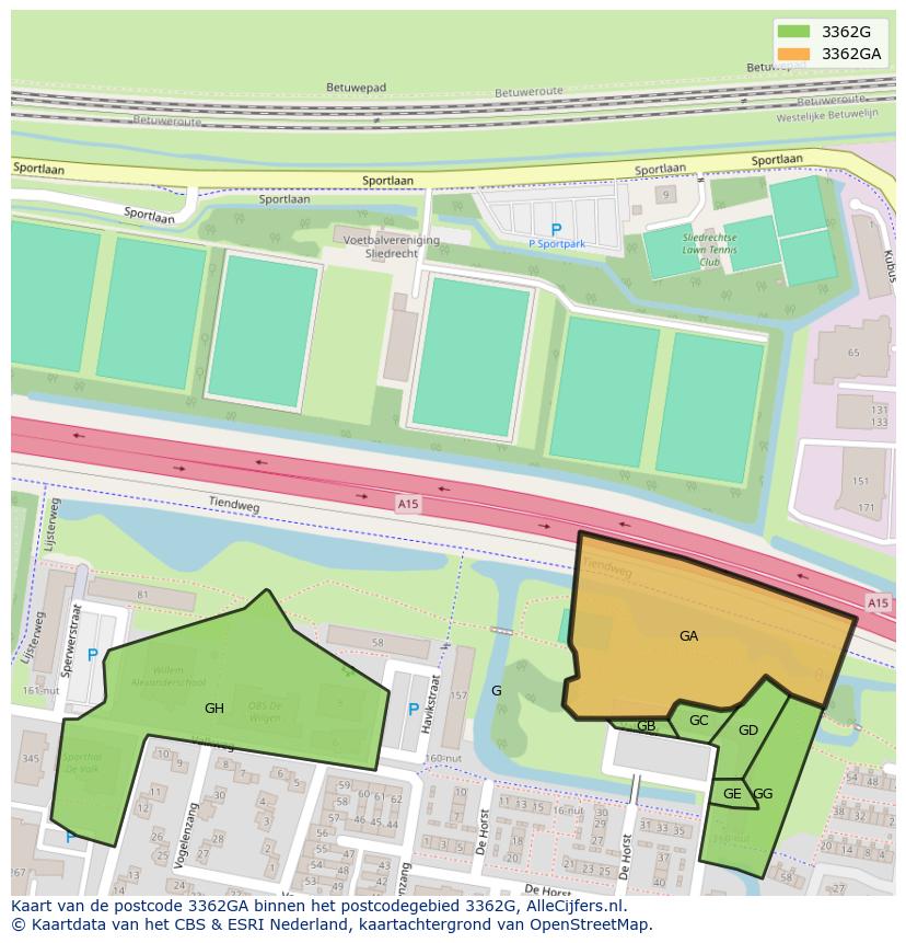 Afbeelding van het postcodegebied 3362 GA op de kaart.