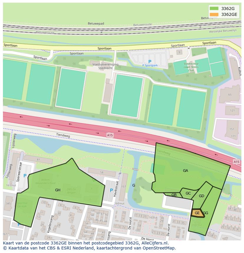 Afbeelding van het postcodegebied 3362 GE op de kaart.