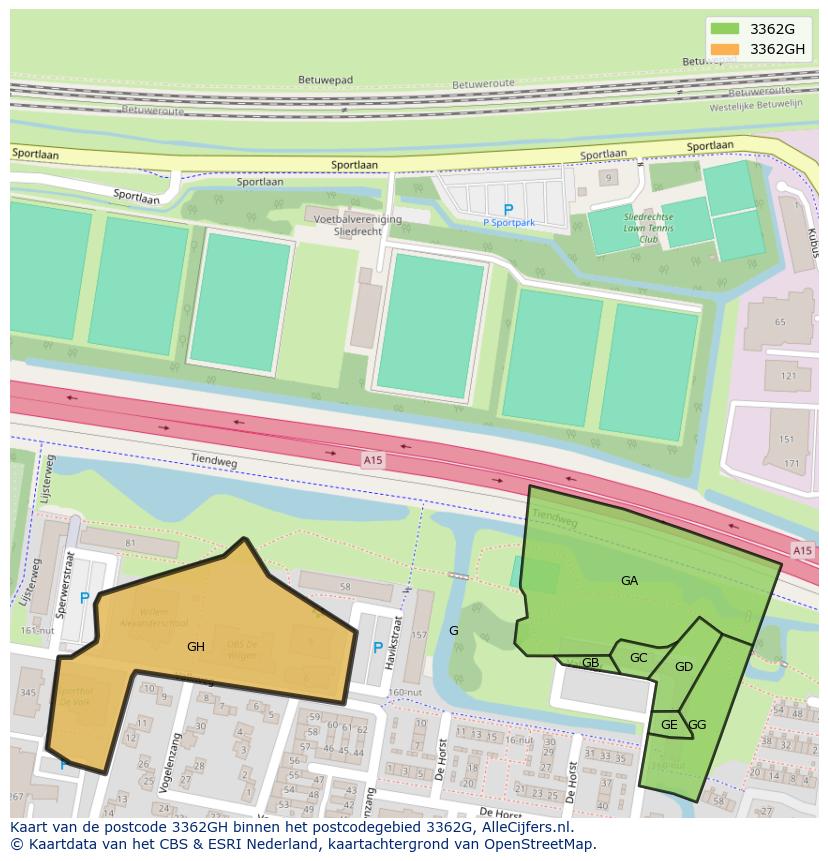 Afbeelding van het postcodegebied 3362 GH op de kaart.