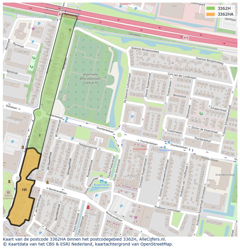 Afbeelding van het postcodegebied 3362 HA op de kaart.