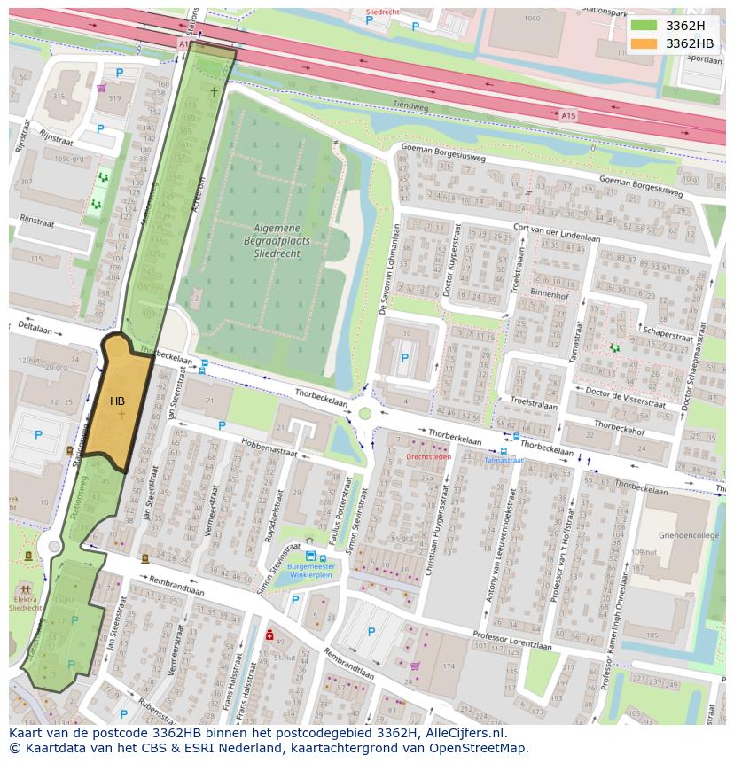 Afbeelding van het postcodegebied 3362 HB op de kaart.