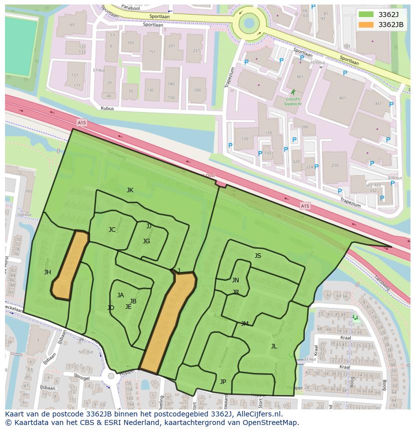 Afbeelding van het postcodegebied 3362 JB op de kaart.