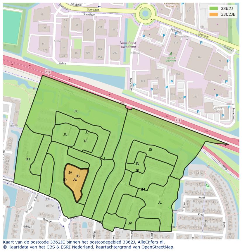 Afbeelding van het postcodegebied 3362 JE op de kaart.