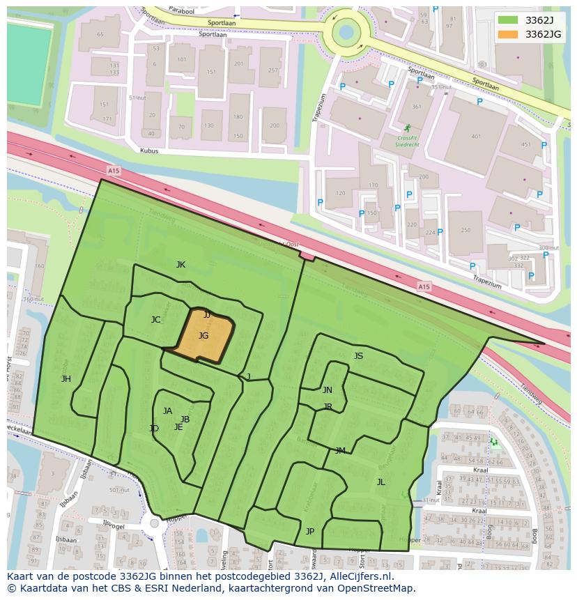 Afbeelding van het postcodegebied 3362 JG op de kaart.