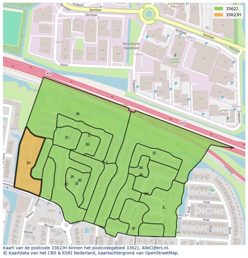Afbeelding van het postcodegebied 3362 JH op de kaart.