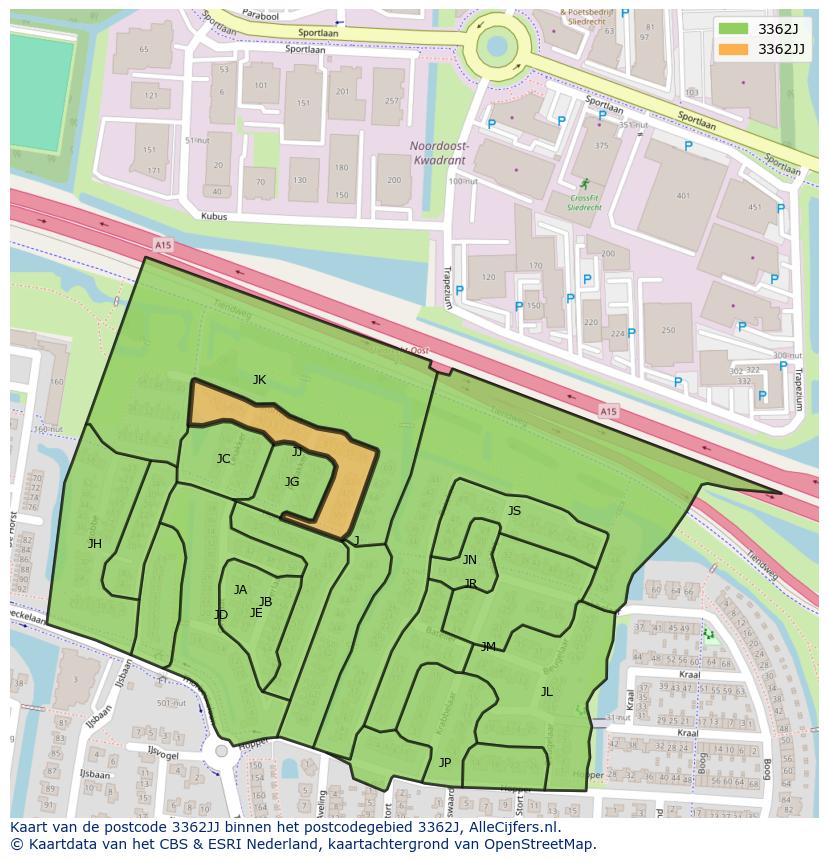 Afbeelding van het postcodegebied 3362 JJ op de kaart.