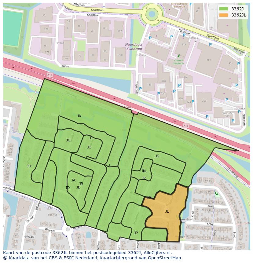 Afbeelding van het postcodegebied 3362 JL op de kaart.