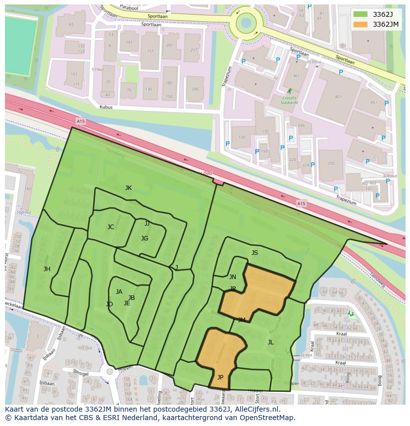 Afbeelding van het postcodegebied 3362 JM op de kaart.
