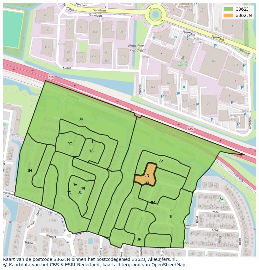 Afbeelding van het postcodegebied 3362 JN op de kaart.