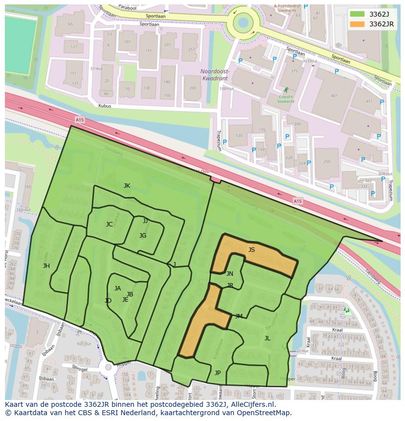 Afbeelding van het postcodegebied 3362 JR op de kaart.