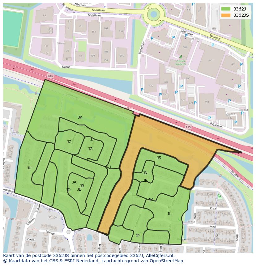 Afbeelding van het postcodegebied 3362 JS op de kaart.