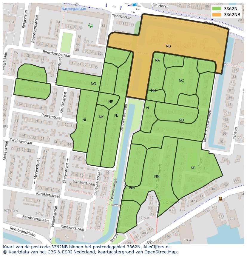 Afbeelding van het postcodegebied 3362 NB op de kaart.