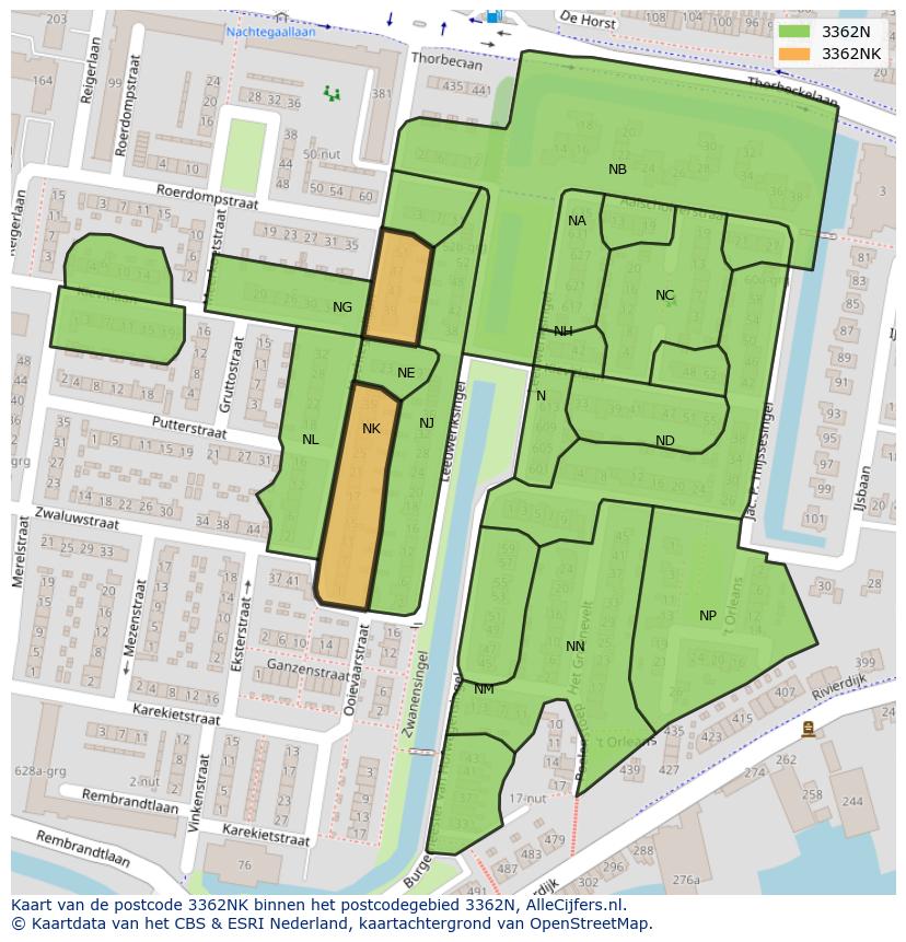 Afbeelding van het postcodegebied 3362 NK op de kaart.