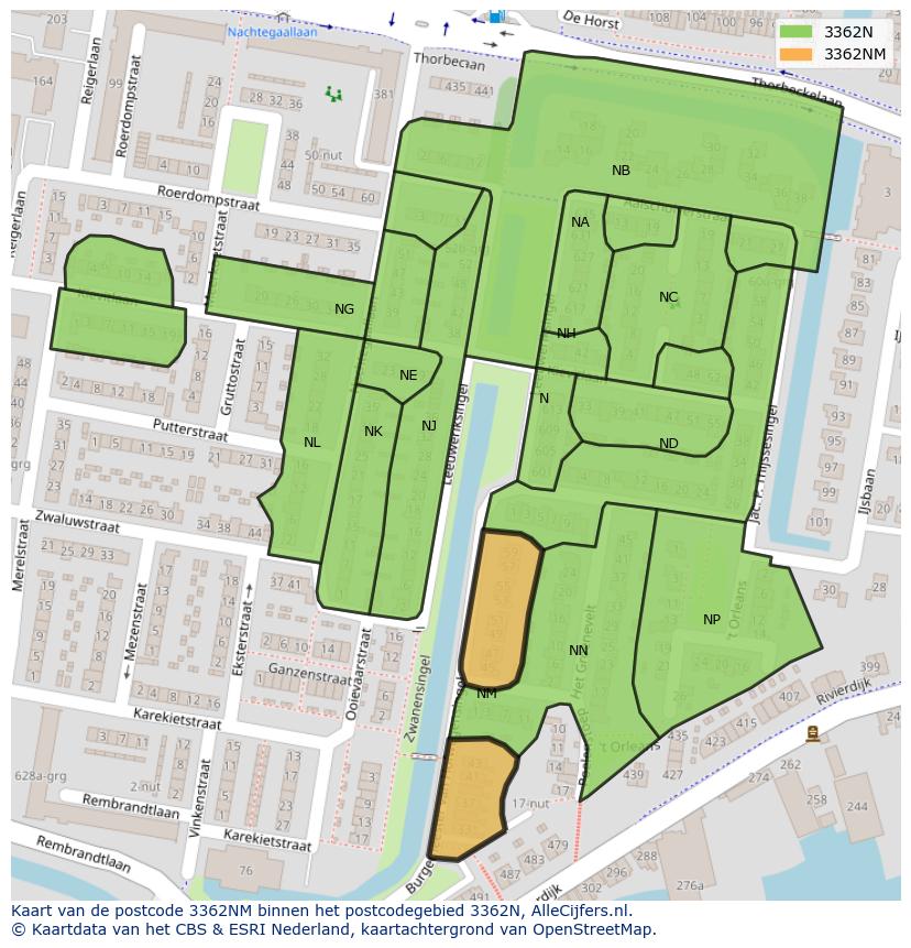 Afbeelding van het postcodegebied 3362 NM op de kaart.