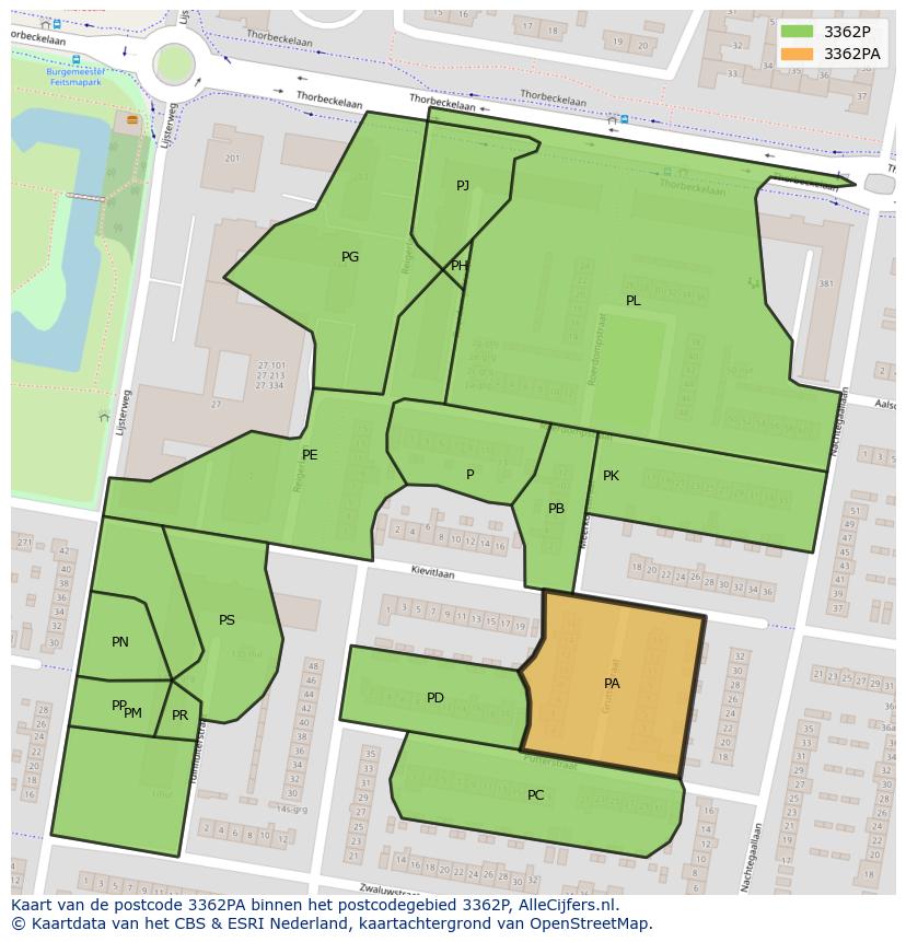 Afbeelding van het postcodegebied 3362 PA op de kaart.