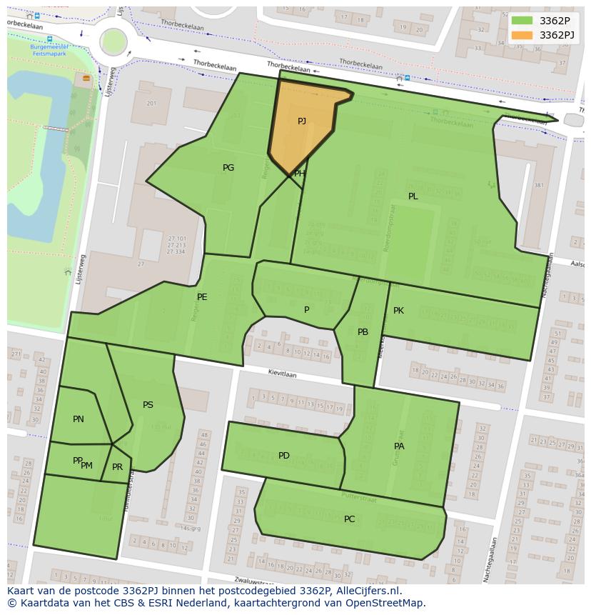 Afbeelding van het postcodegebied 3362 PJ op de kaart.