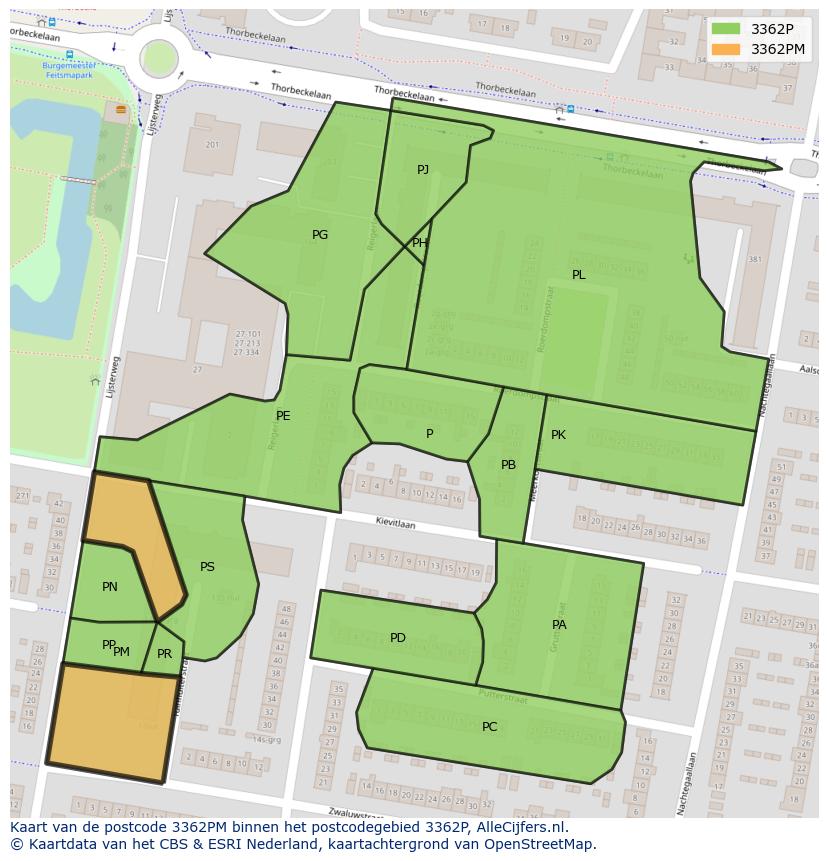 Afbeelding van het postcodegebied 3362 PM op de kaart.