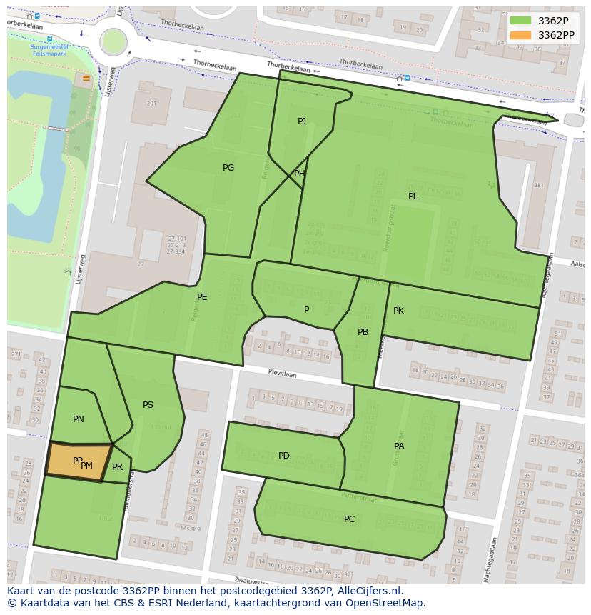 Afbeelding van het postcodegebied 3362 PP op de kaart.