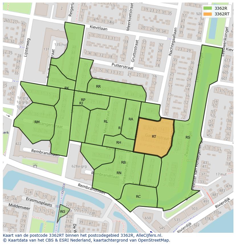 Afbeelding van het postcodegebied 3362 RT op de kaart.