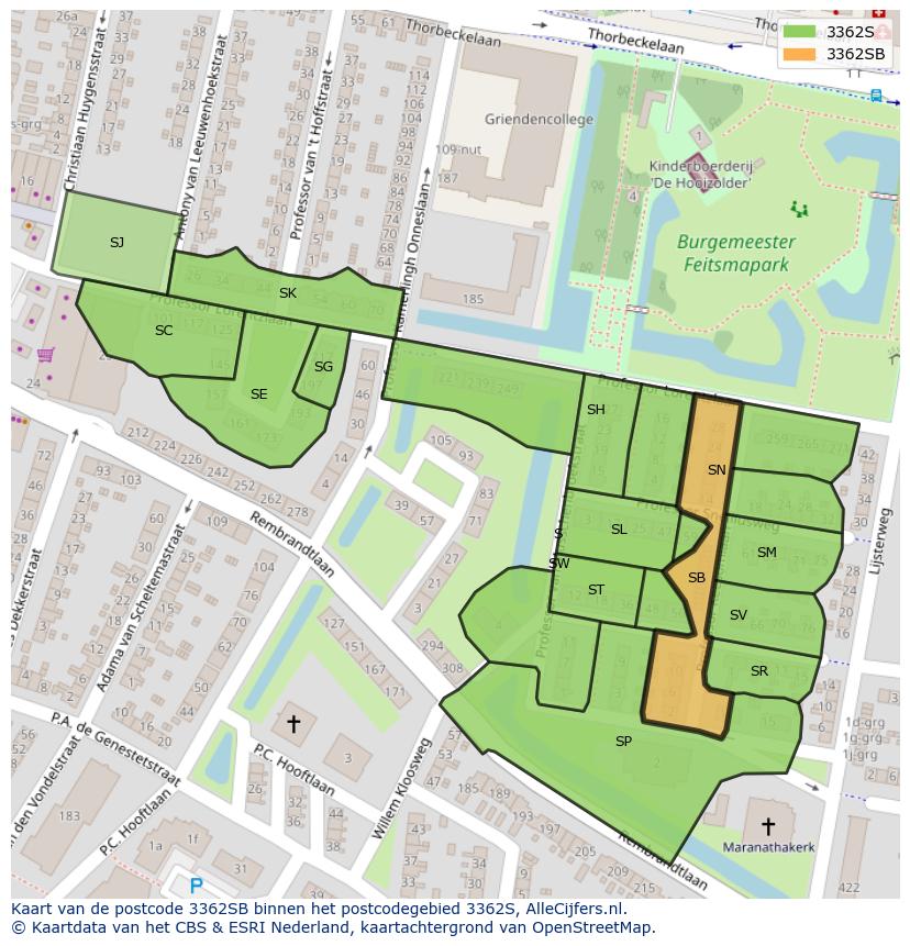 Afbeelding van het postcodegebied 3362 SB op de kaart.