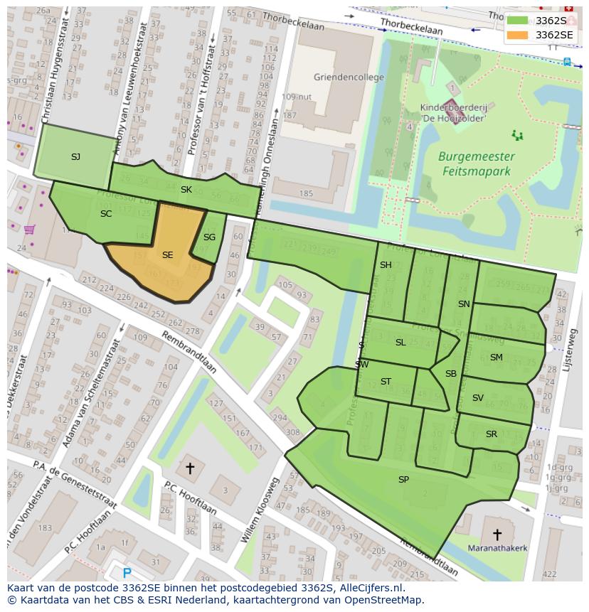 Afbeelding van het postcodegebied 3362 SE op de kaart.