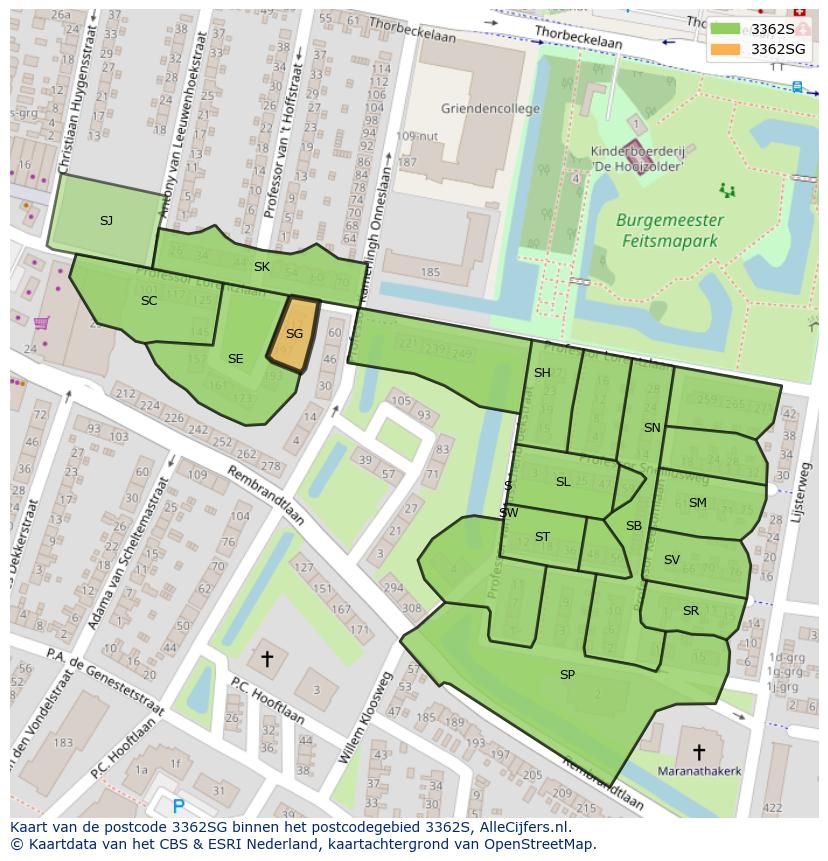 Afbeelding van het postcodegebied 3362 SG op de kaart.