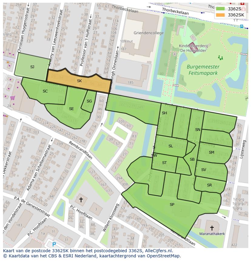 Afbeelding van het postcodegebied 3362 SK op de kaart.