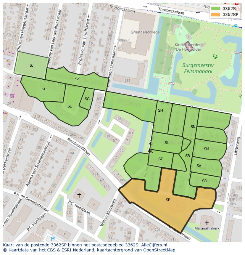 Afbeelding van het postcodegebied 3362 SP op de kaart.