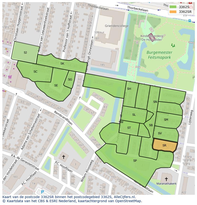 Afbeelding van het postcodegebied 3362 SR op de kaart.