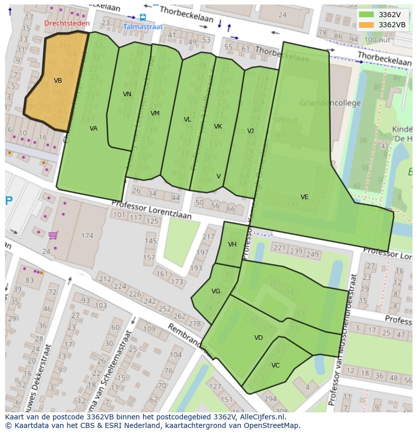 Afbeelding van het postcodegebied 3362 VB op de kaart.