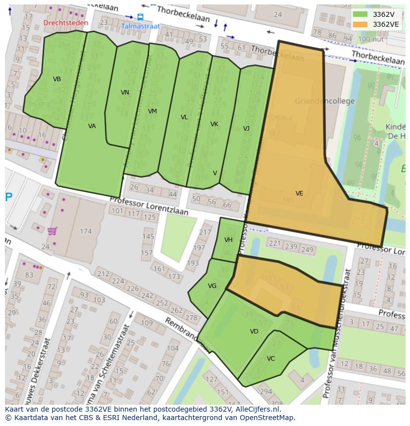 Afbeelding van het postcodegebied 3362 VE op de kaart.