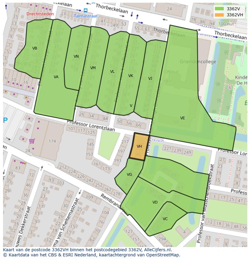 Afbeelding van het postcodegebied 3362 VH op de kaart.