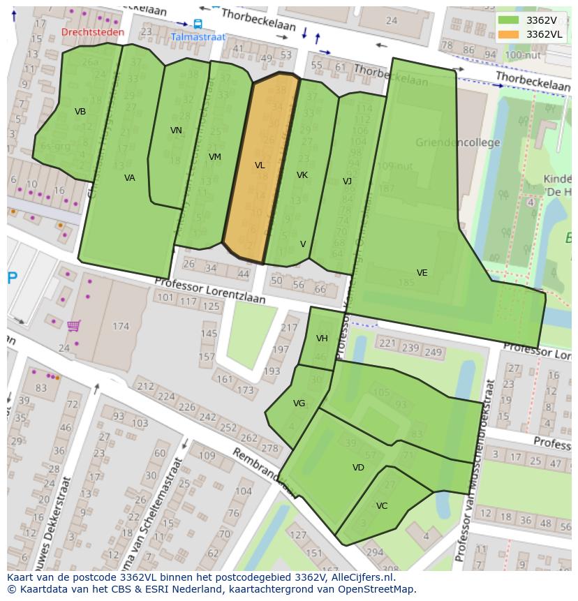 Afbeelding van het postcodegebied 3362 VL op de kaart.