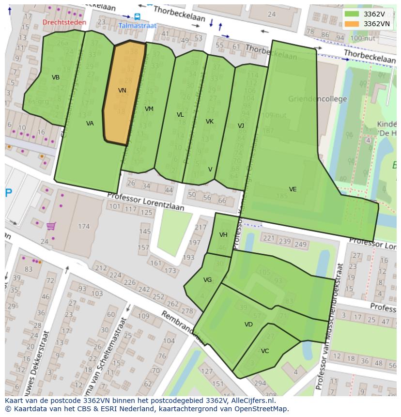 Afbeelding van het postcodegebied 3362 VN op de kaart.