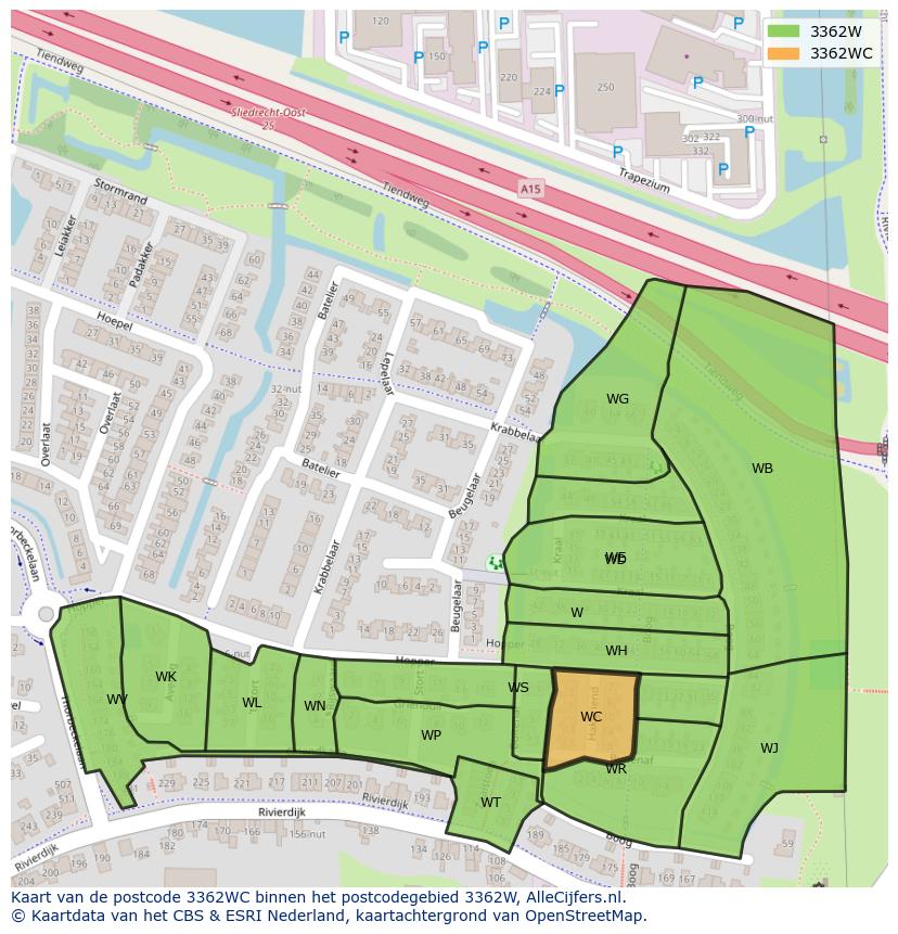 Afbeelding van het postcodegebied 3362 WC op de kaart.