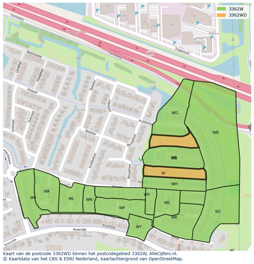 Afbeelding van het postcodegebied 3362 WD op de kaart.