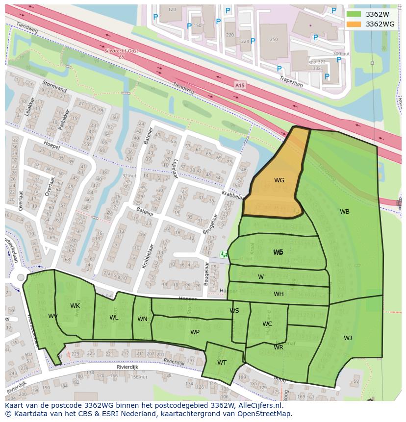 Afbeelding van het postcodegebied 3362 WG op de kaart.