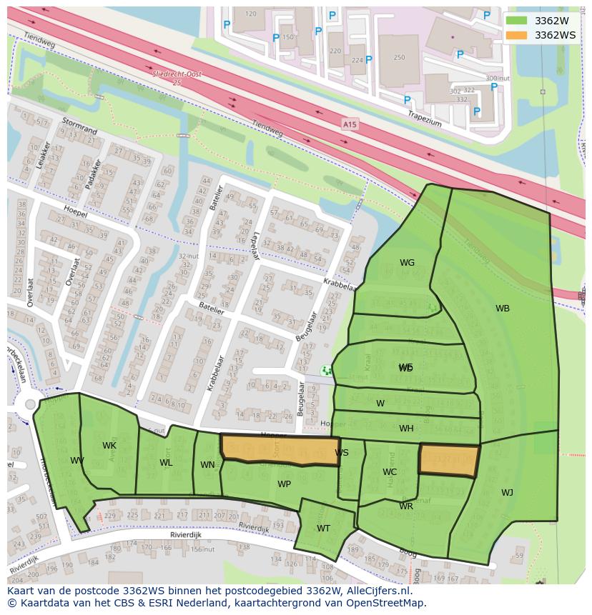 Afbeelding van het postcodegebied 3362 WS op de kaart.