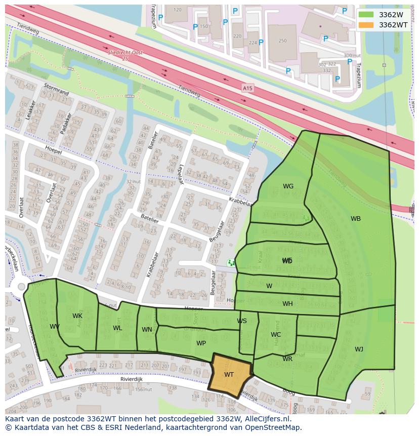 Afbeelding van het postcodegebied 3362 WT op de kaart.