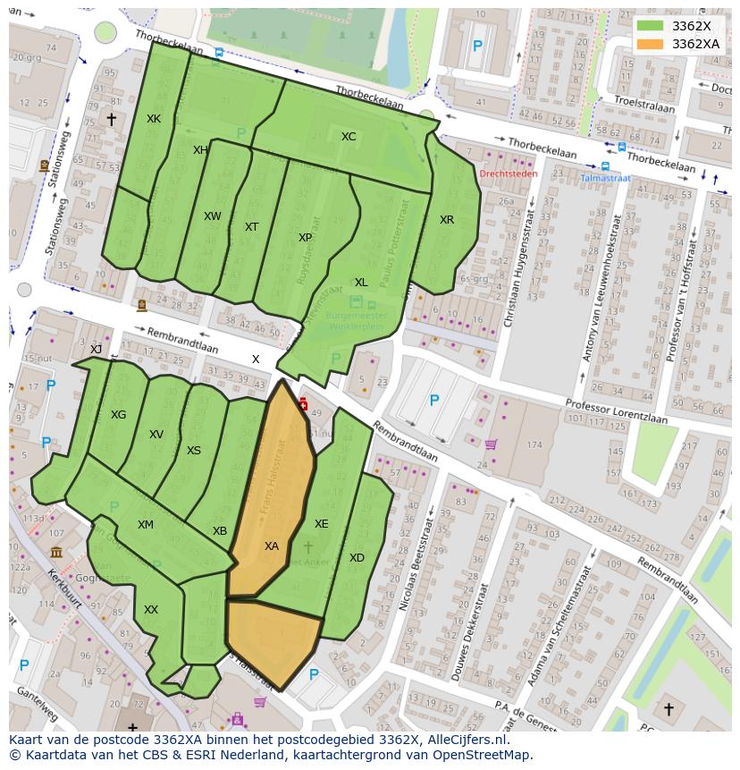 Afbeelding van het postcodegebied 3362 XA op de kaart.