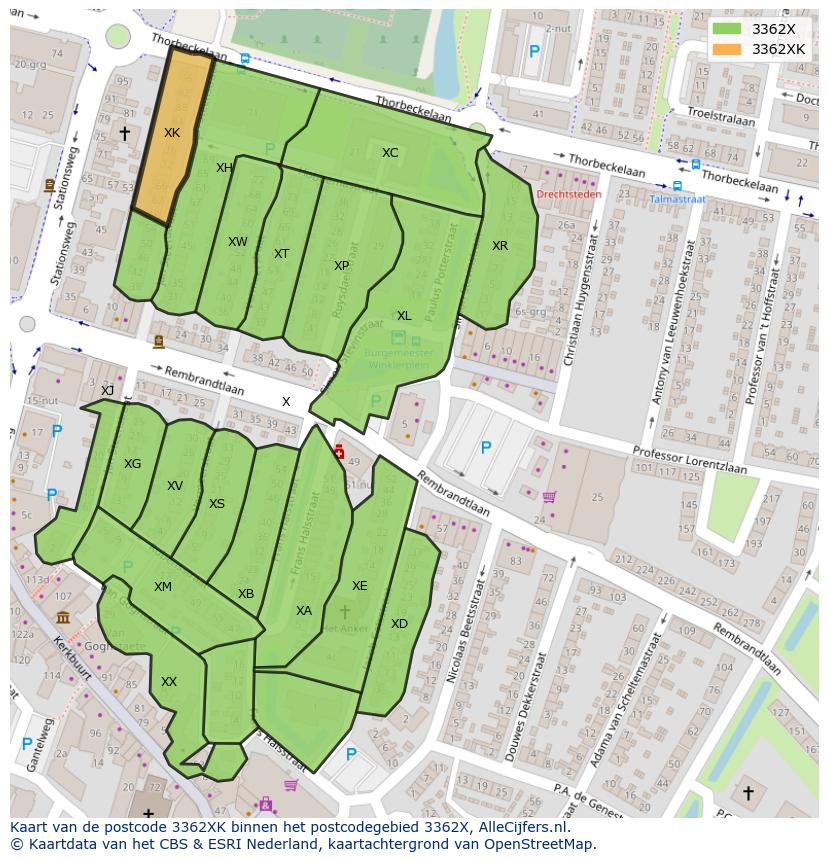 Afbeelding van het postcodegebied 3362 XK op de kaart.