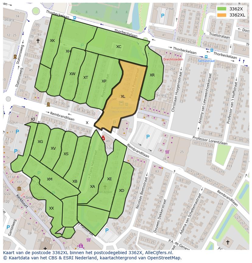 Afbeelding van het postcodegebied 3362 XL op de kaart.