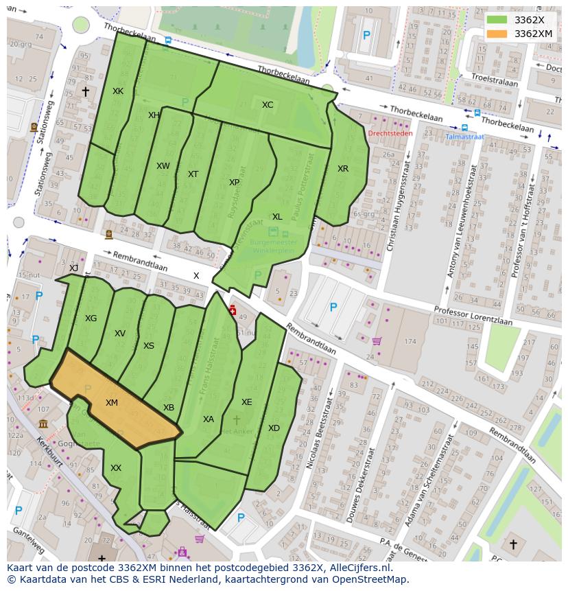 Afbeelding van het postcodegebied 3362 XM op de kaart.