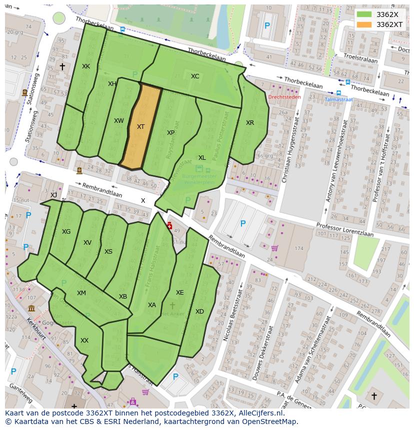 Afbeelding van het postcodegebied 3362 XT op de kaart.