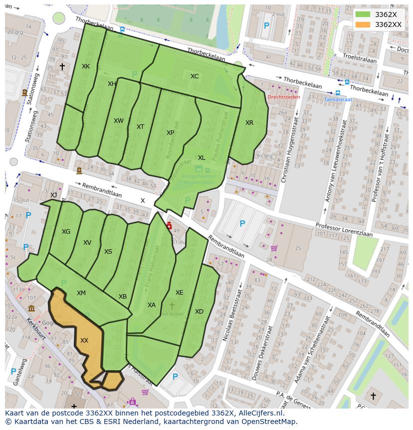 Afbeelding van het postcodegebied 3362 XX op de kaart.